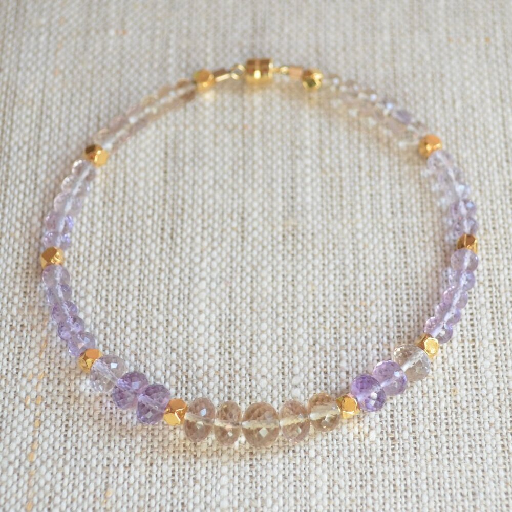 Ametrine Beaded Bracelet with Gold Magnetic Clasp - Hand Made in Canada
